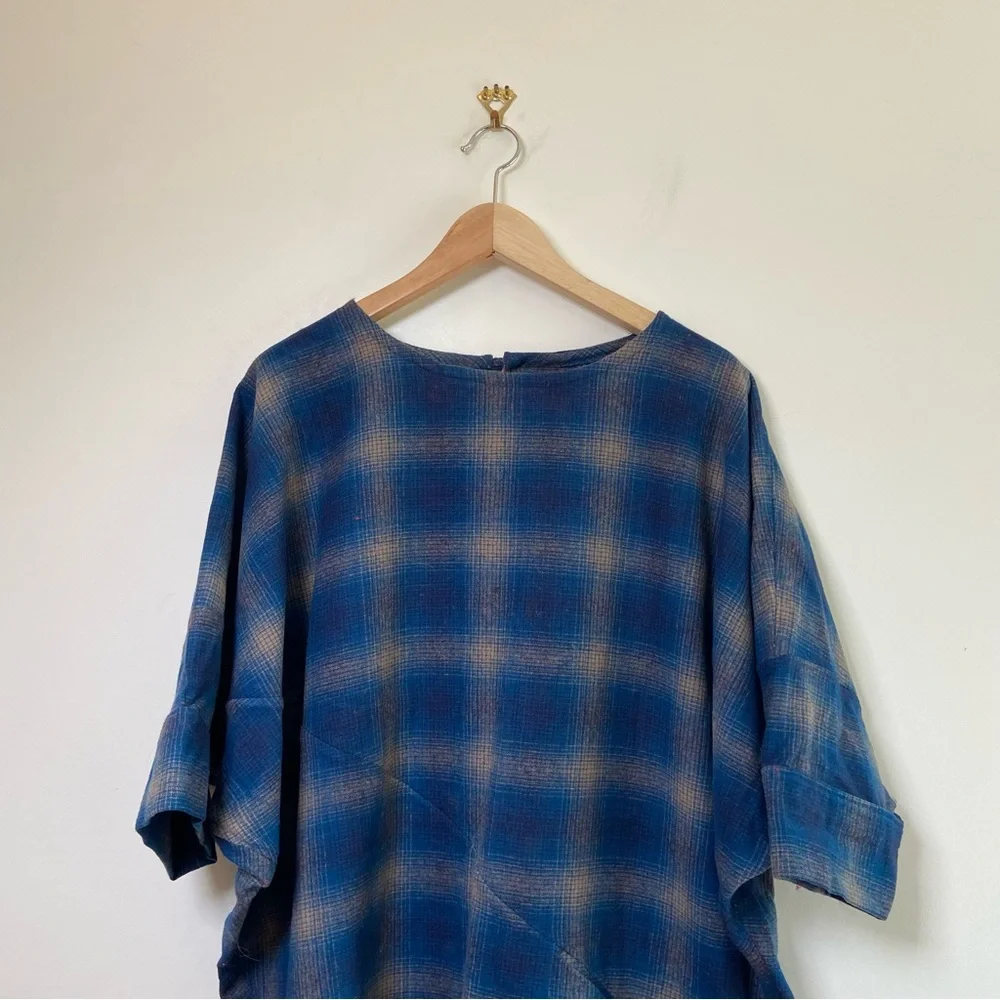 Wool Handmade Dress Blue Plaid Medium